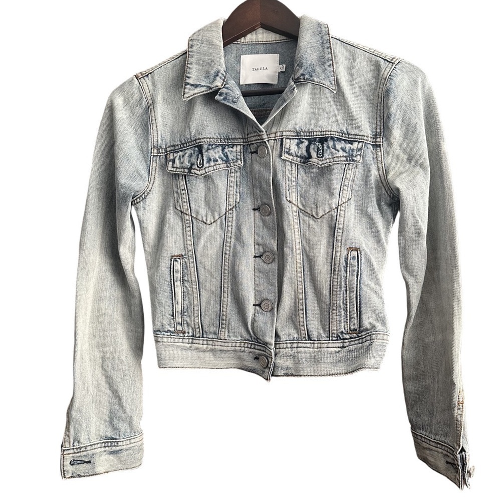 Aritzia Talula Light Blue Edo Cropped Denim Jean Jacket Sz XS Coastal Casual